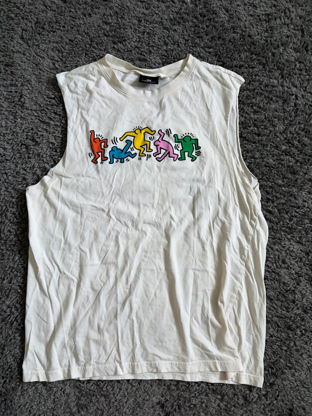 White Tank Top with Colorful Dancing Figures
